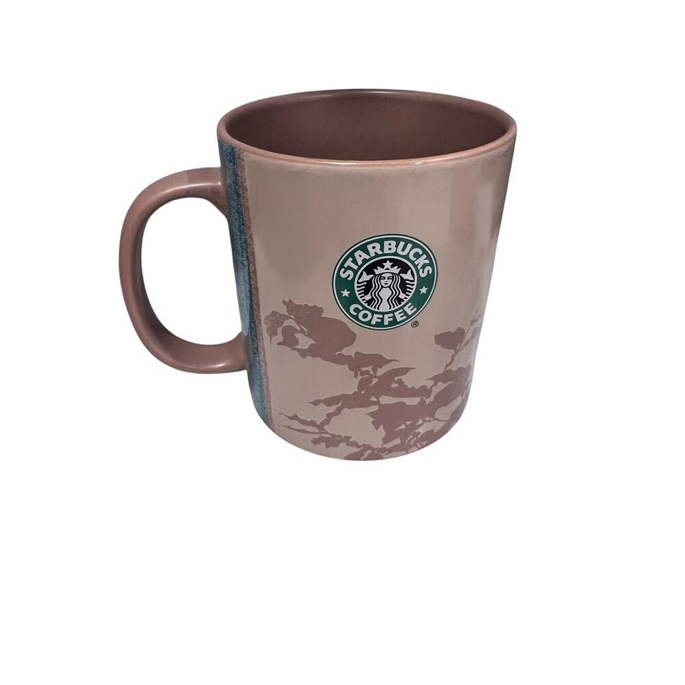 Starbucks Coffee Mug 2006 Pink Blush Ceramic Cup Teal Accent Logo Vintage